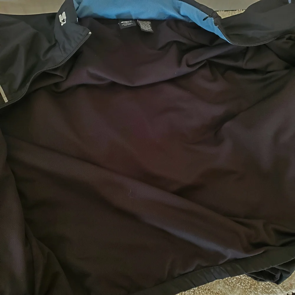 STARTER Men L Black Blue Windbreaker Jacket Full Zip Pockets Hood 90s Y2K
